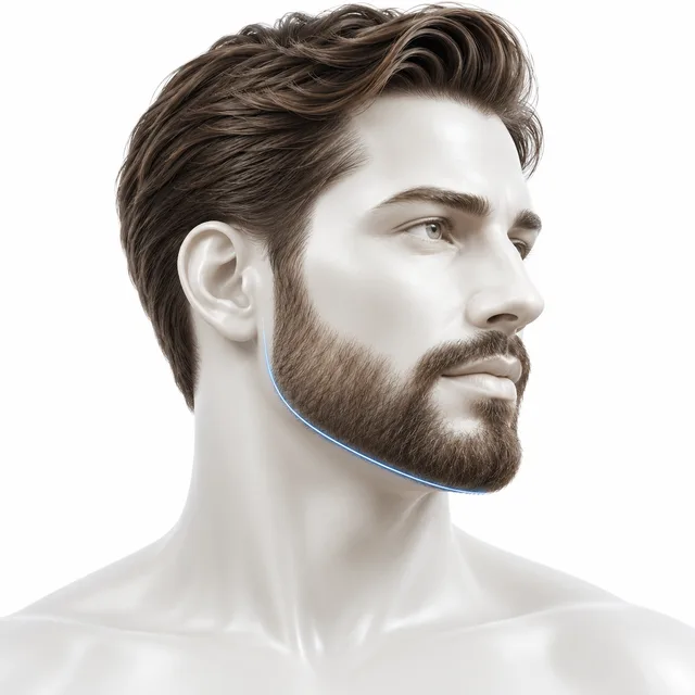 Illustration einer geplanten Bartkontur in der Seitenansicht eines Keramikmodells