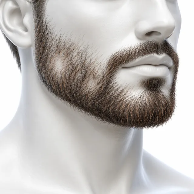 Illustration eines ungleichmäßig dichten Barts an einem glatten Keramikmodell